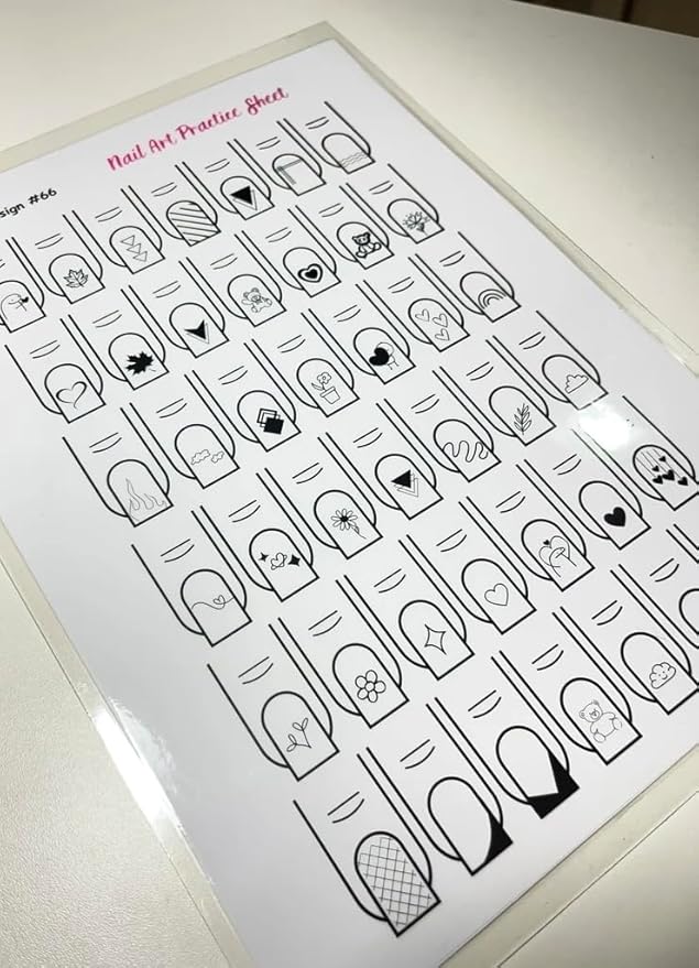 Gel & Acrylic Nail art Practice Sheet,Reusable Nail Art Training mat DIY Sticker Stencil Guide French Tip stiletto Nail Sculpting 3D Nail Design Worksheet Nail Tech Practice Gel X acrylic nails (14)