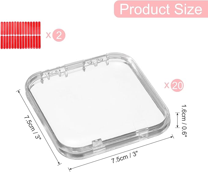 uxcell 20 Pcs Press on Nail Storage Box with Adhesive Double Sided Tape, Acrylic Nail Display Box for Nail Salon Home Storage Supplies, Clear