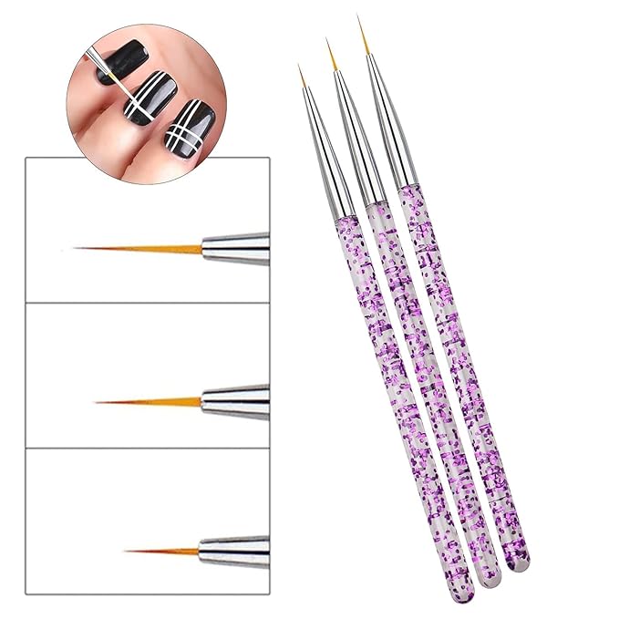 3 Pcs Blue Nail Art Liner Brushes Nail Art Supplies UV Gel Painting Acrylic Nail Art Brushes for Home Salon Valentine's Day/Mother's Day/Anniversary/Wedding/Party/Graduation/Birthday Gifts