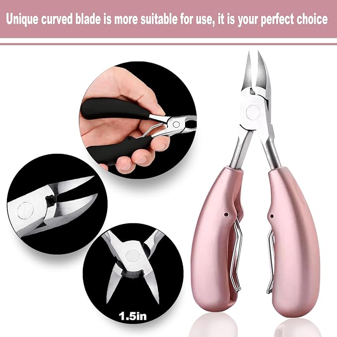 Ingrown Toenail Tools, Stainless Steel Foot Nail Tools, Toenail Clippers for Thick Nails, Suitable for Men, Women and Seniors(Pink)