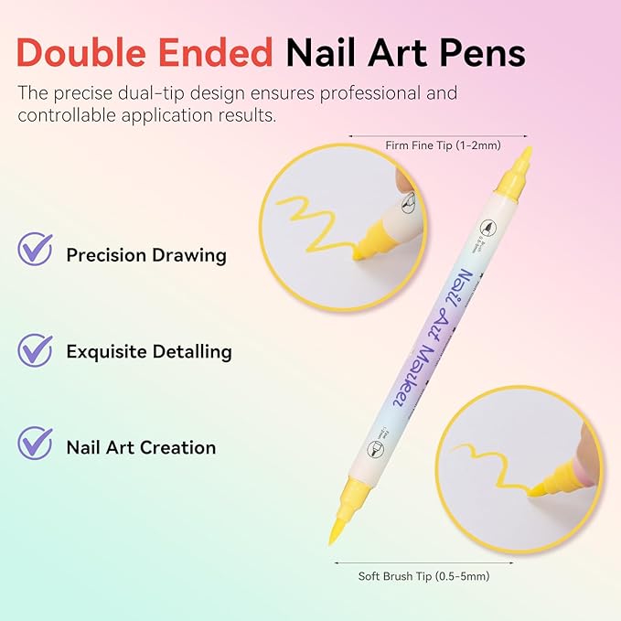 24 Colors Nail Art Pens Set, 3D Nail Polish Pens, Double-ended Nail Markers, Quick-Drying Acrylic Paint Markers, Drawing Painting Dotting Liner for DIY Nail Design, Home & Salon Manicure Tools
