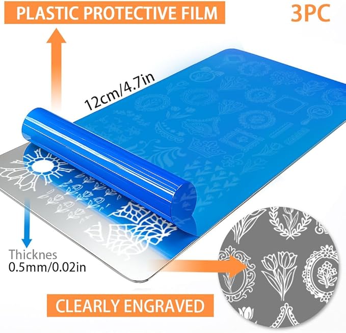 PH PandaHall 3pcs Tulip Nail Stamping Plate Vintage Mirror Nail Art Templates Picture Frame Manicures Image Plates Flower Nails Art Stencils Nail Stamper for Women Print Manicures Salon Design