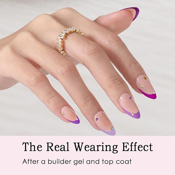 Purple French Gel Nail Tips, 150Pcs Short French Tip Press on Nails, Pre-Matte Full Cover Almond Acrylic Fake Nails, Soak off False Nail Tips for Women Nail DIY Extension 15Sizes