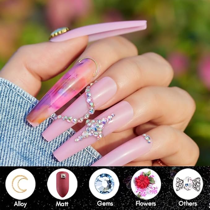 Makartt 2pcs Nail Rhinestone Glue Gel with Brush Pen Set, 38ml Clear Nail Gem Glue Gel Super Strong Adhesive Nail Art Glue Gel for Nail Decorations 3D Stones Charms Flowers(Nail Lamp Needed,8ML+30ML)