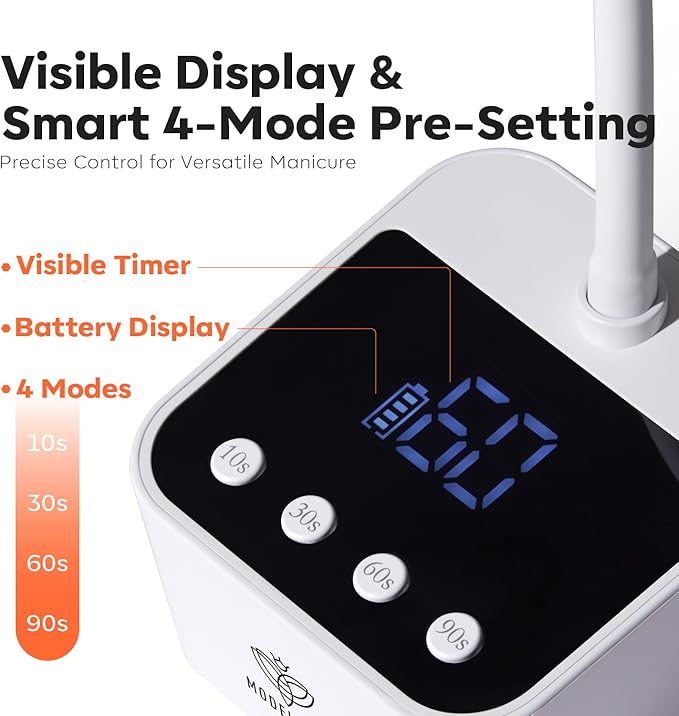 modelones Cordless UV Nail Lamp, Mini LED UV Light for Gel Polish Fake Nails Fast Curing Portable Gooseneck Lamp Nail Dryer Home DIY Manicure Kit 32W & 2000mAh 4 Timers