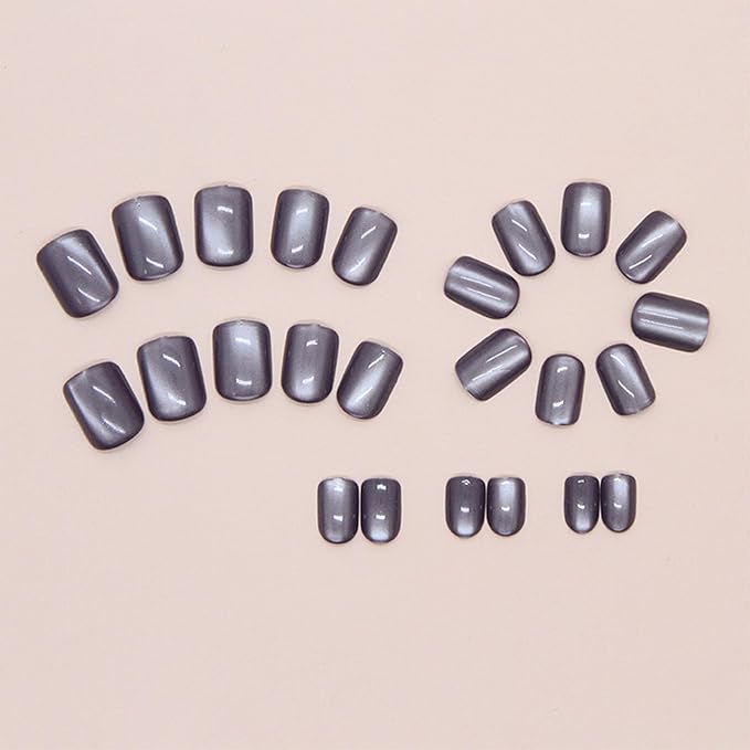 Short Square Press on Nails Purple Full Cover Fake Nails Pure Colour Acrylic Nails Glossy Glue on Nails Cat Eye Light Gel Nail 24 Pcs Artificial False Nails Removable Stick on Nails for Women