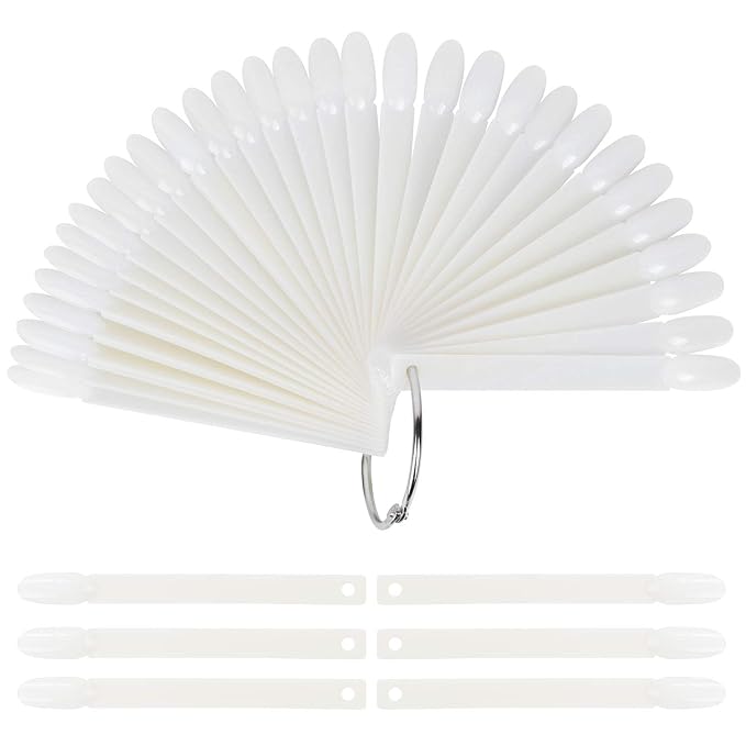 200 Pcs False Nail Art Tips Display, Natural Nail Sample Stick with Metal Split Ring Holder