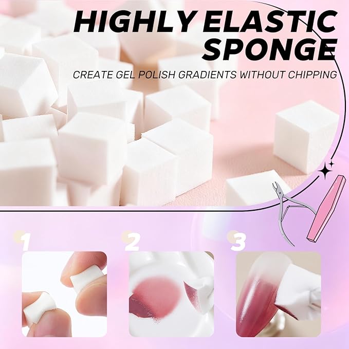 100Pcs Soft Sponges for Ombre Painting Gel with Grabber, Professional Accessories for Ombre Gradient Painting Nail Gel Kit, Manicure DIY Tools (100PCS Sponges & Grabber)