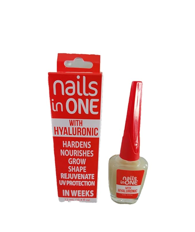 Amen Nails in One Hardener with Hyaluronic Acid, Nourish, Strengthen, Grow and Regenerate in Weeks Repair Base Coat and Top Coat Polish