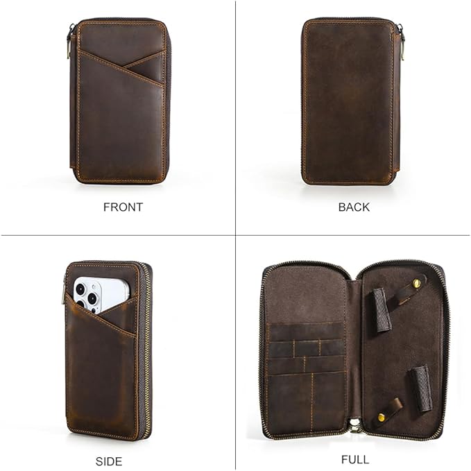 CONTACTS Full Grain Leather Manicure Set Case for Men Hairdressing and Nail Clipper Tool Organizer Travel Grooming Kit Pouch Empty Pouch by Handmade (Case Only)