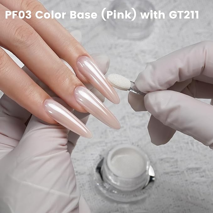 YOKEFELLOW GleamTap Cushion Magic White Chrome Nail Powder,Glazed Donut,Pearlescent Nail Chrome Powder,Nail Art Decoration for Home DIY Salon Manicure (GT211 Magic White ）