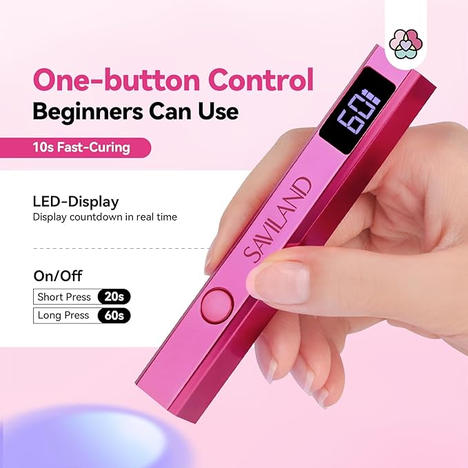 SAVILAND Handheld U V Nail Light for Nails: 12W Nail Flash Cure Lamp 2025 LCD Display Screen LED Light for Gel Nail Portable Mini UV Flash Cure Light Nail Dryer For Gel Polish Flash Cure Lamp Home DIY