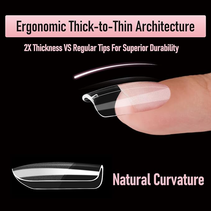 Short Square Nail Tips Thicken Soft Gel Nails Pre-etched Clear Full Cover Press on Acrylic Fake Nail Extension for Manicure Salon Home DIY 360Pcs 15 Sizes Black Box Collection