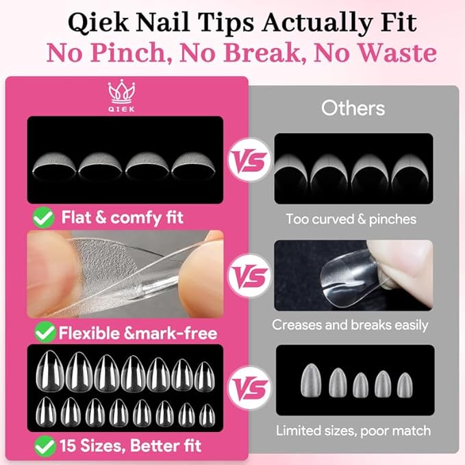 Short Water-drop Fake Nail Tips, 15 Sizes 240 PCS Clear Half Matte Press On False Nail Tips Soft Full Cover Gel Nail Tips Extensions Strong Thick Long Lasting for DIY Beginners & Salon Manicure