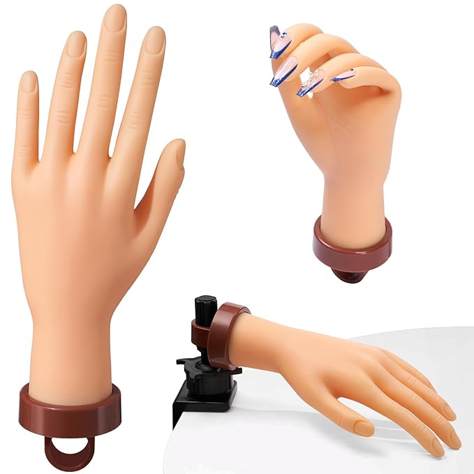 Practice Hand for Acrylic Nails - Nail Mannequin Hand Fake Hand Flexible Manicure Training Hand Nail Art for Beginners(without Stand)