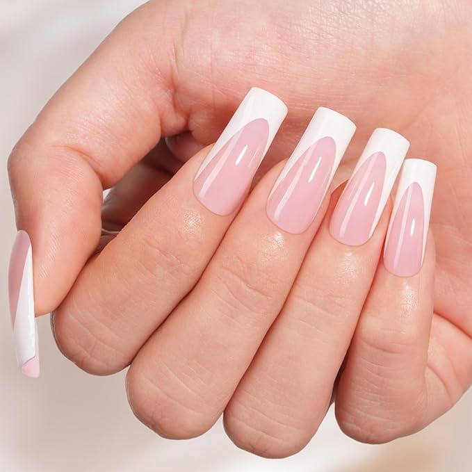 Vansiho Long French Gel Nail Tips 600Pcs, Long Square Soft Gel Nail Tips, Pink French Tips Press on Nails, Fake Nails with Box for Nail Art DIY 15 Sizes