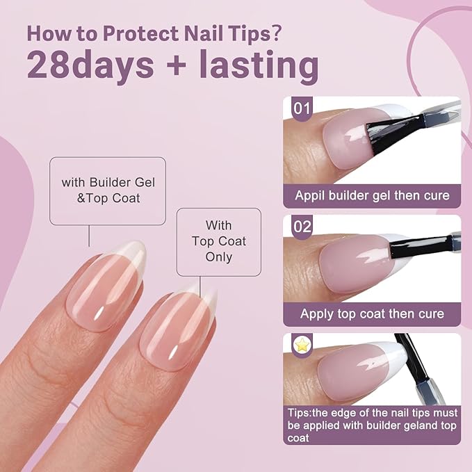 Gel French Tip Nails Short Almond Press on Nails White Tips 300Pcs Pre-applied Primer Natural Pink Fake Nails Extensions Kit for Women Girls DIY