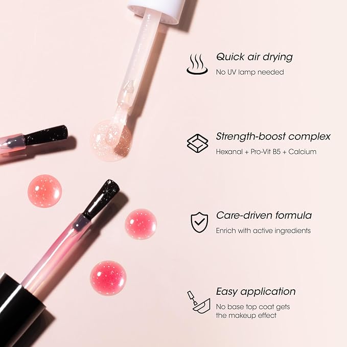 Gellen Active Glow Nail Polish, Nail Concealer Strengthener One-Step Plant Based Care for Nourished Healthier Nails, Strength-Boost Complex Hexanal Pro-Vit B5 Calcium, Ultra-Glowy Milky Shine Finish