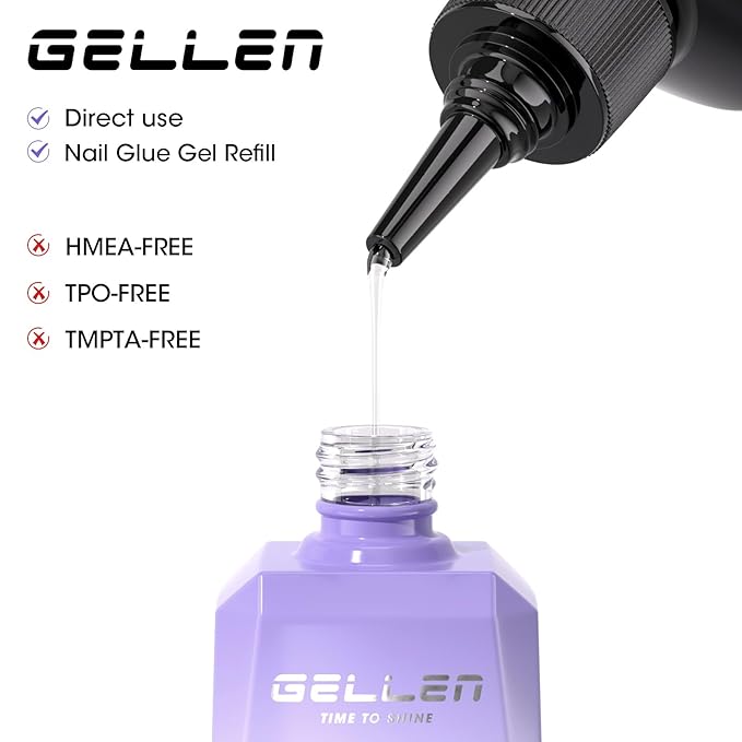 GELLEN Professional 4 in 1 Gel Nail Glue Refill 100ml – Long-lasting Strong Adhesive NailGlue Gel, HEMA TPO TMPTA 3-Free Acrylic Nail Tips Glue for Salon Use, Need U V Light Cured