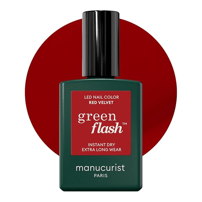 Manucurist Green Flash Gel Polish - Red Velvet (Deep Velvet Red) - UV & LED Gel Nail Polish - 12-Free, Bio-Sourced (84%) - Professional Manicure - 15 ml