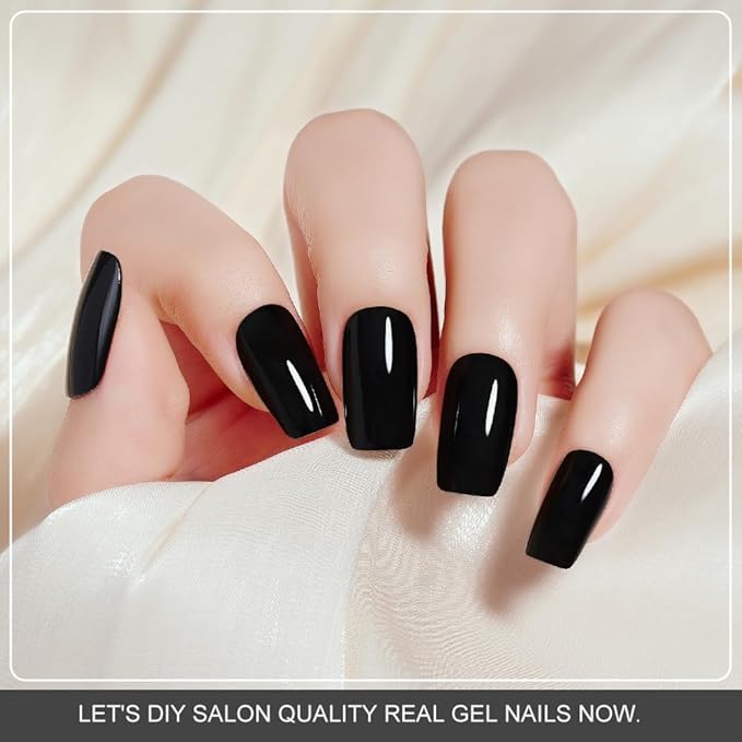 Arte Clavo Semi Cured Gel Nail Strips, 20 Pcs Gel Nail Stickers with UV Light Required, Salon Quality, Long Lasting, Easy Apply and Remove (Black)