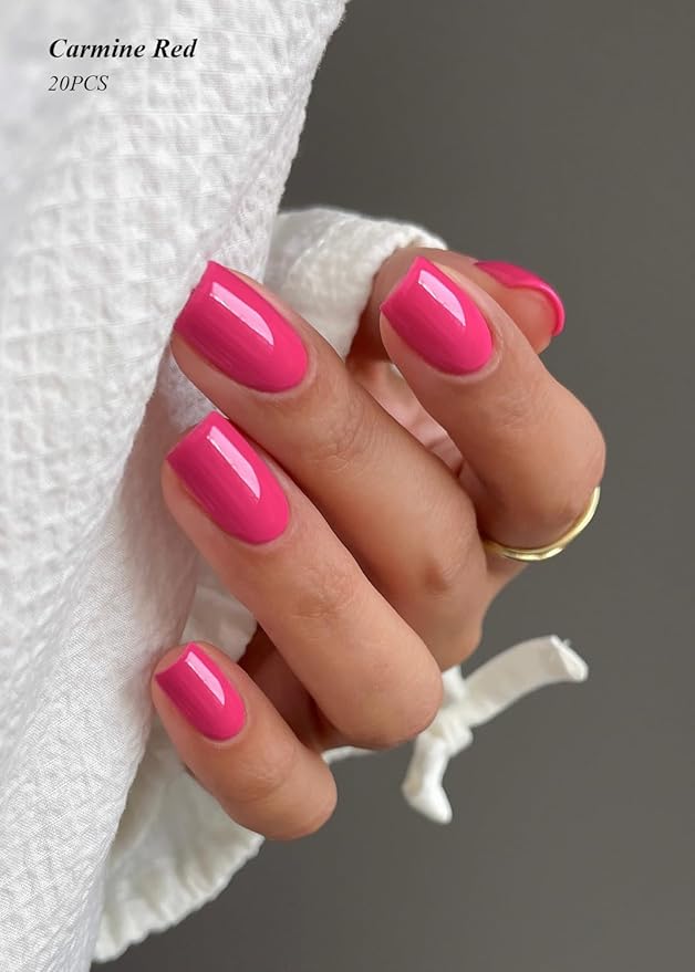 Semi Cured Gel Nail Strips (Carmine Red), 20 Pcs Gel Nail Wraps, Stickers, UV Light Required, Salon Quality, Long Lasting