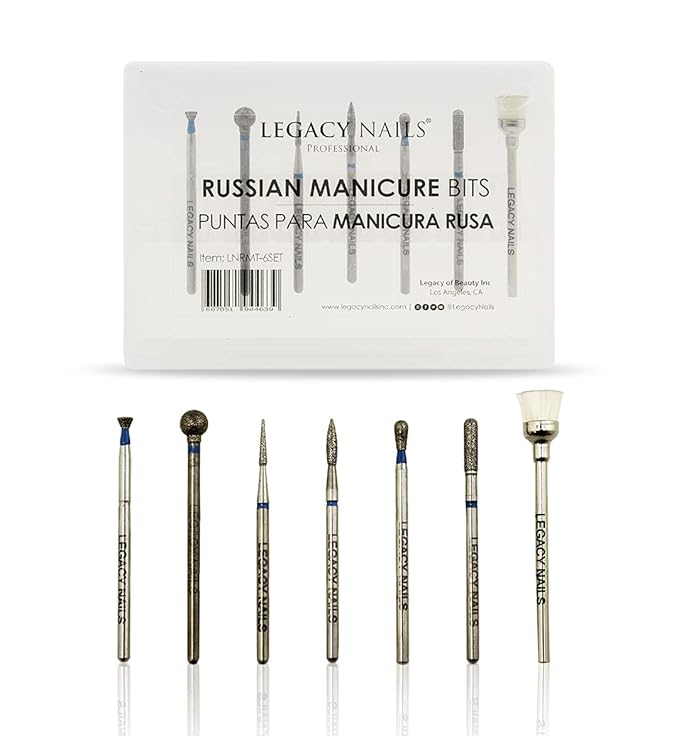Legacy Nails Professional RUSSIAN MANICURE BITS SET 7 pieces - Ideal For Russian Manicures, Performs Perfectly Around Cuticle Area