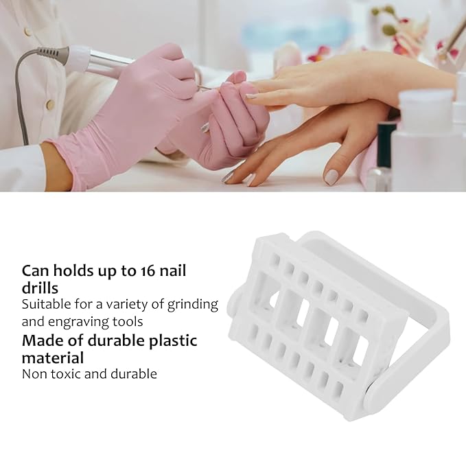 Brrnoo Nail Drill Bits Holder Display Organizer,16 Holes Nail Art Tools Exhibition Stand Rack Nail Salon Accessory Acrylic Nails Manicure Tools for Home Use or Nail Salon(white)