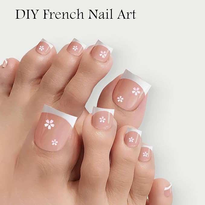 150pcs French Tip Press on Toenails Short Square,Nude Press On Nails White French Toe Nail Tips for Women, Soft Gel Fake Toe Nails, Acrylic Nails Soak off Nail Home DIY 15 Size