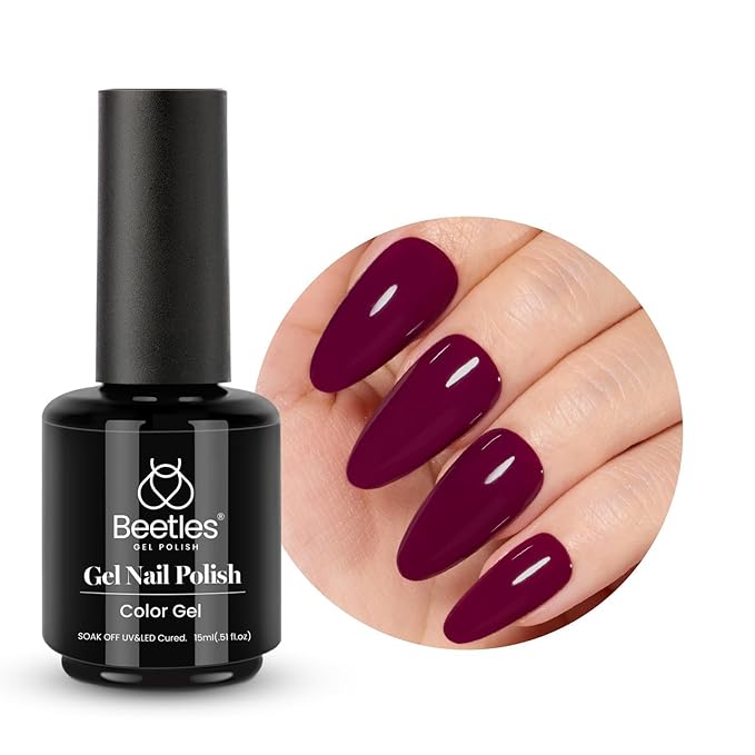 Beetles Dark Red Gel Nail Polish 15 ml Burgundy Red Gel Polish Cherry Wine Purple Color Soak Off LED UV Lamp DIY Art Design Salon Mellow Plum Nail Polish for Women