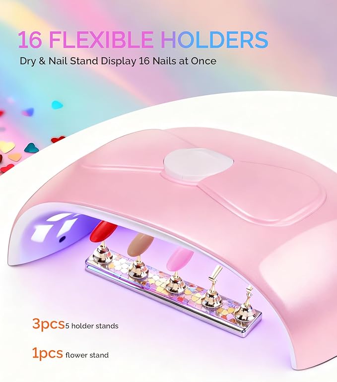 Nail Stand for Press On Nails – 3 Set Acrylic Nail Holders For Painting Nails, 15 Nail Stand, 30Pcs Adhesive Putty Clay, 1 Flower Shaped Base & Tweezer – Nail Art Practice Kit for Salon & Home