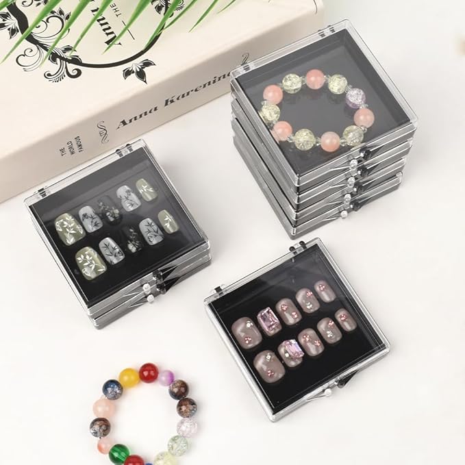 Press On Nail Storage Box Set 15PCS Fake Nail Container Packing Box With Adhesive Double Sided Tape, Storage Pad for Nail Art Storage (Not Include Press On Nail)