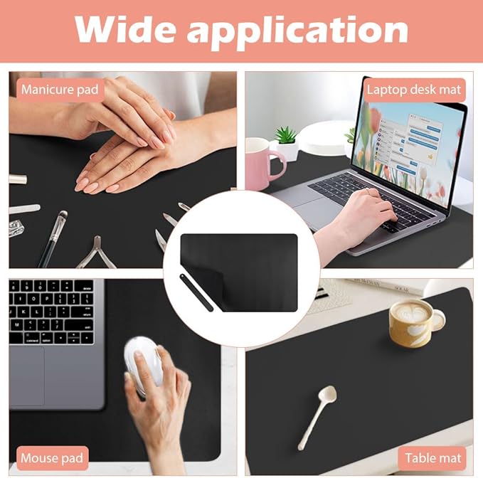 Foldable Nail Mat, Waterproof Manicure Pad 23.62x15.75 Inch | Perfect for Manicure at Home or Salon | Easy to Clean, Portable Design (Black)