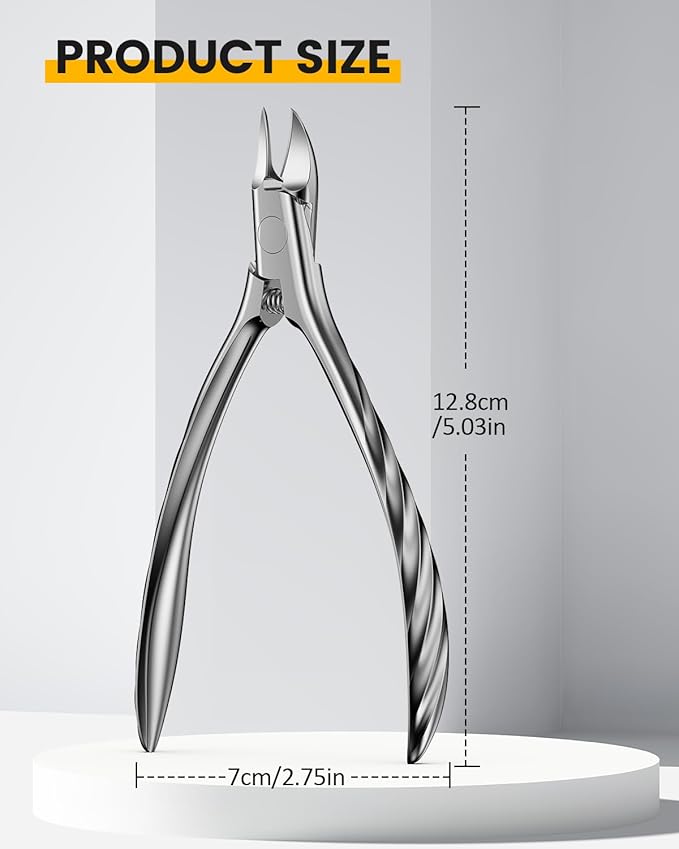 BEZOX Ingrown Toe Nail Clippers for Thick Toenails for Seniors, Wide Opening Jaws Toenail Clipper for Thick Nails, Deep-Reach Curved Blade Toenail Scissors - Silver