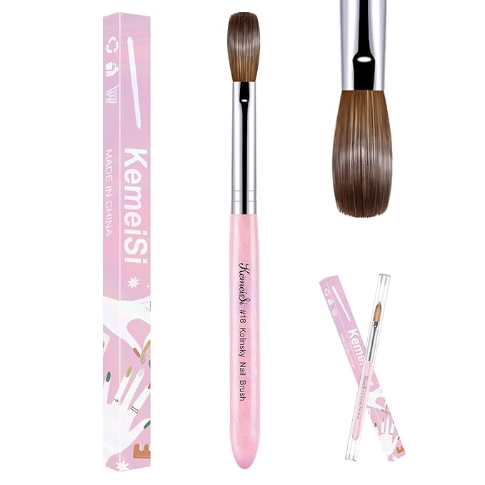 Acrylic Nail Brush Size #18, 100% Pure Kolinsky Nail Art Brushes for Acrylic Application, Sturdy Starry Handle Oval Shaped Nail Design Tools for Professional Manicure DIY, Pink