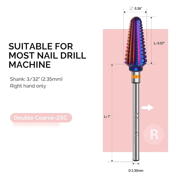 MelodySusie Professional Tornado Nail Drill Bits, 3/32'' Carbide Tungsten Multi-function Bits, Suitable for Manicure Pedicure Cuticle Gel Polishing, Salon Bits, Purple, Series Bit-X, 2XC
