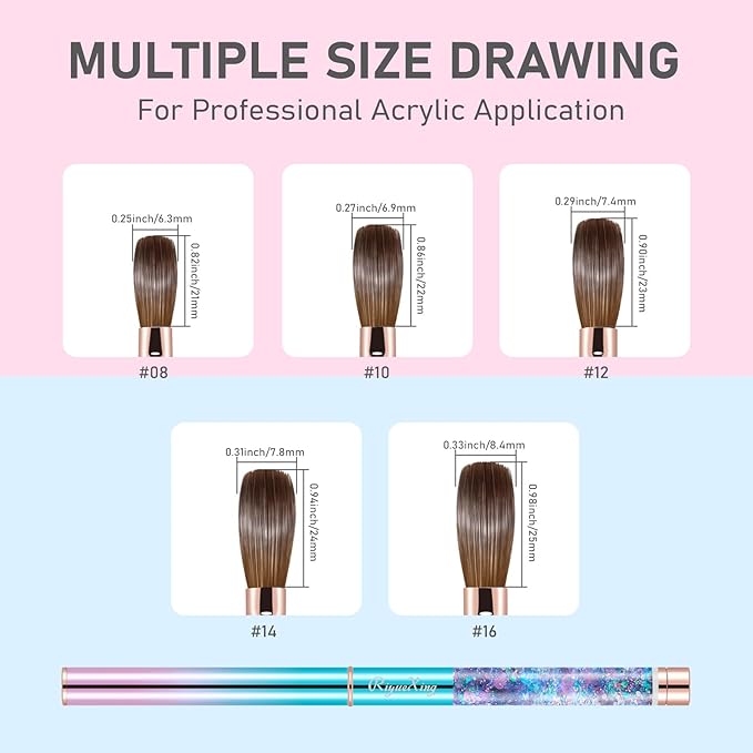 100% Kolinsky Acrylic Nail Brush- Size 10 Professional Nail Brush for Acrylic Application Acrylic Powder Brush for Nail Art DIY Home Salon Nail Manicure (Blue)