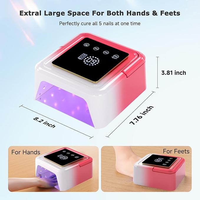 Cordless UV LED Nail Lamp, 108W Rechargeable Nail Light with 36 Beads, Built-in Large Touch Display Gel Nail Lamp for Easy to Use, Nail UV Light with Auto Sensor & 4-Timer Modes for Home & Salon