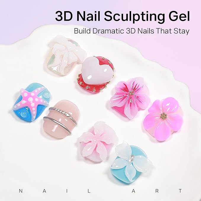 MIZHSE White 3D Gel Nail Art 30g Sculpting Gel Non-Sticky Molding Gels for Nails Solid U V LED Soak Off Gels Polish with Nail Art Pen Rub Chrome Powder Nail Design Home Manicure