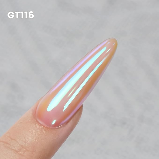 Yokefellow GleamTap Cushion Aurora Chrome Nail Powder -Mermaid Aurora Effect,Nail Art Glitter Decoration for Home DIY Salon Manicure (GT116 Lucid/Warm Pink with Teal Sheen
