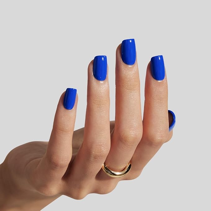 LAMIMOSA 32Pcs Royal Blue Press On Nails Short Square - Klein Blue Soft Gel Fake Nails in 16 Sizes, Reusable Glue on Nails Kit, MAJORELLE BLUE