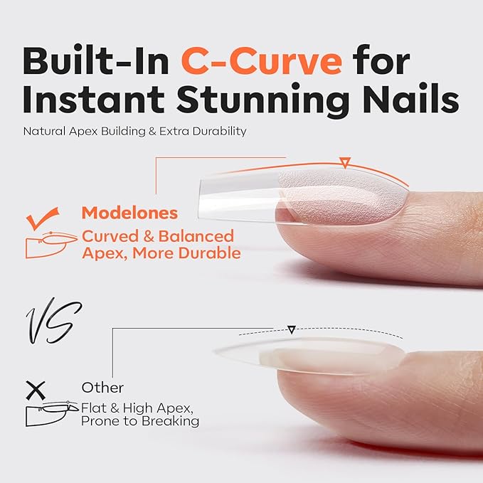 modelones X Nail Gel Kit Square, 15Sizes False Nail Tips Instant Apex Solid Glue & Mini LED Light, Medium Square Pre-Building Thick Acrylic Press on Tips U/V Lamp Extension Kit Women Gift 240Pcs