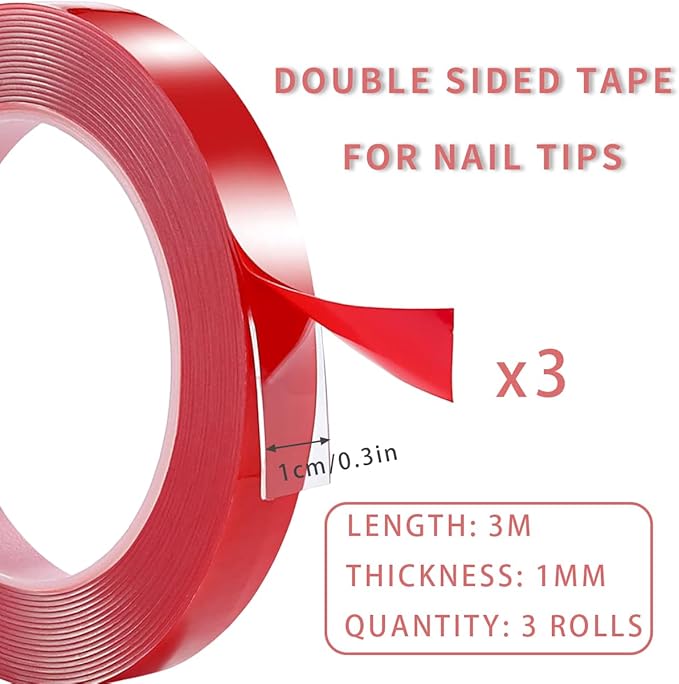 3 Rolls of Double Sided Tape, Removable Pressure Nail Adhesive Strong Adhesive Tape for Press on Nail Packaging Nail Salon Home Office Supplies…