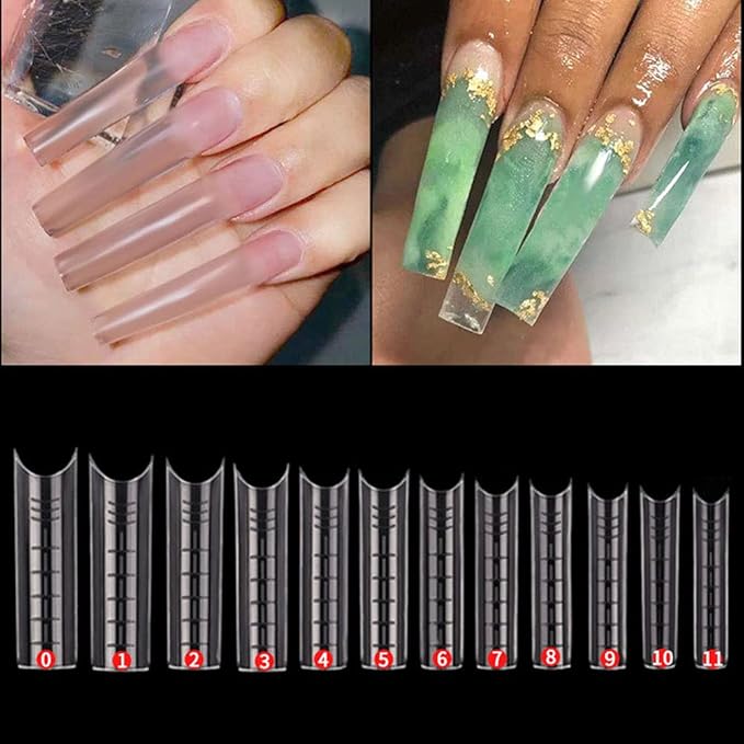 120PCS Nail Form C Curve U Shape Nail Gel Nail tips Acrylic Nail Forms Clear Fake Nails12 Sizes with Scale