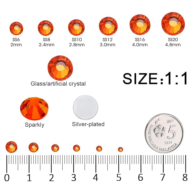 4240Pcs Orange Flatback Rhinestones 6 Sizes Crystal Diamonds for Nail Art Crafts Clothes Shoes with Tweezers and Picking Pen