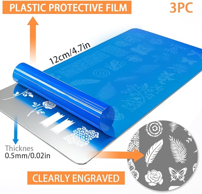 PH PandaHall 3pcs Vintage Texture Nail Stamping Plate Graffiti Text Nail Art Stamper Butterfly Nails Arts Stencils Rose Flower Nails Design Stamp Manicure Image Plates for Women Manicure Salon Print