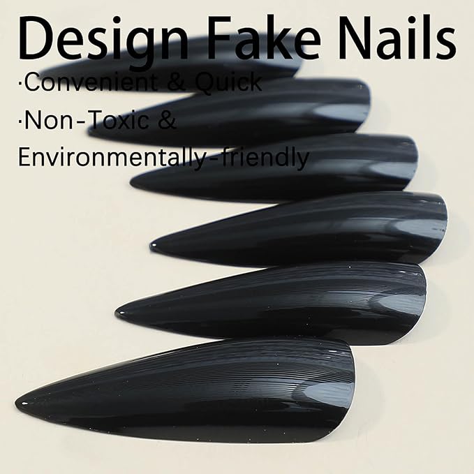 RTKHFZE Black Press on Nails Stiletto Shape Glossy Fake Press on False Nails Acrylic Nails Artificial Nails 24pcs Gift for Women and Girl