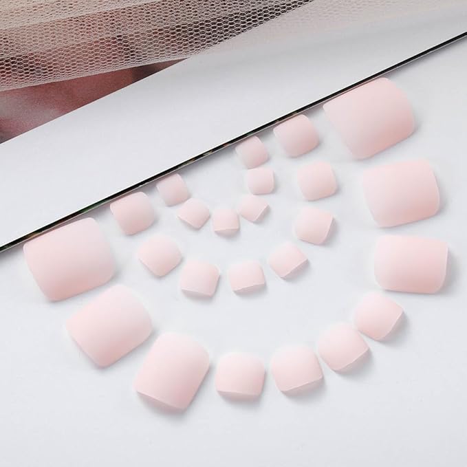 Solid Square Fake Toenails Matte Press on Toe Nails Short Acrylic False Toes Nails Artificial Beach Full Cover Toenail for Women 24 Pcs (Nude)