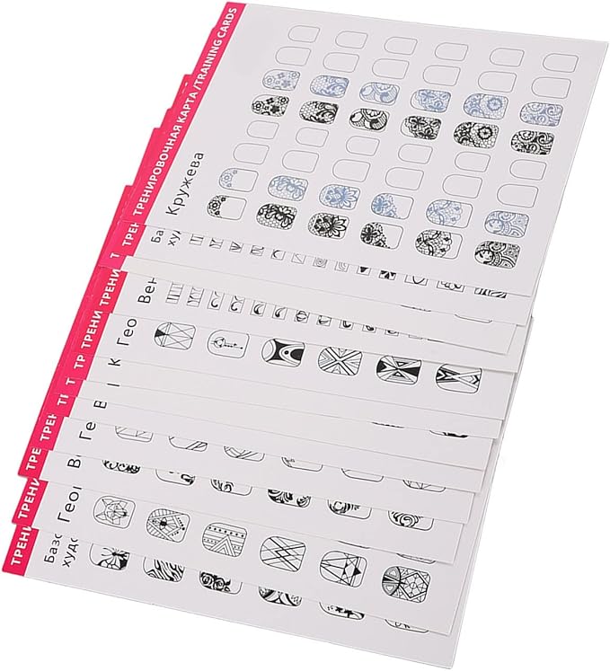 Dioche Nail Art Training Cards Practice Lines Drawing Painting Template, Nail Training Mat Stereograph, Washable Reusable Multi Nail Shapes 12 Modes Nail Art Practice Sheet for Nail