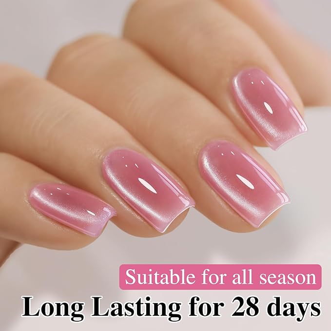 Double Rhythm 0.5 Oz Cat Eye Gel Polish with Magnet Same Color Same Bottle Holographic Glitter Shimmer Translucent Color Salon 15 ML Magnetic Nail Art (Lilac Pink-MC1168)